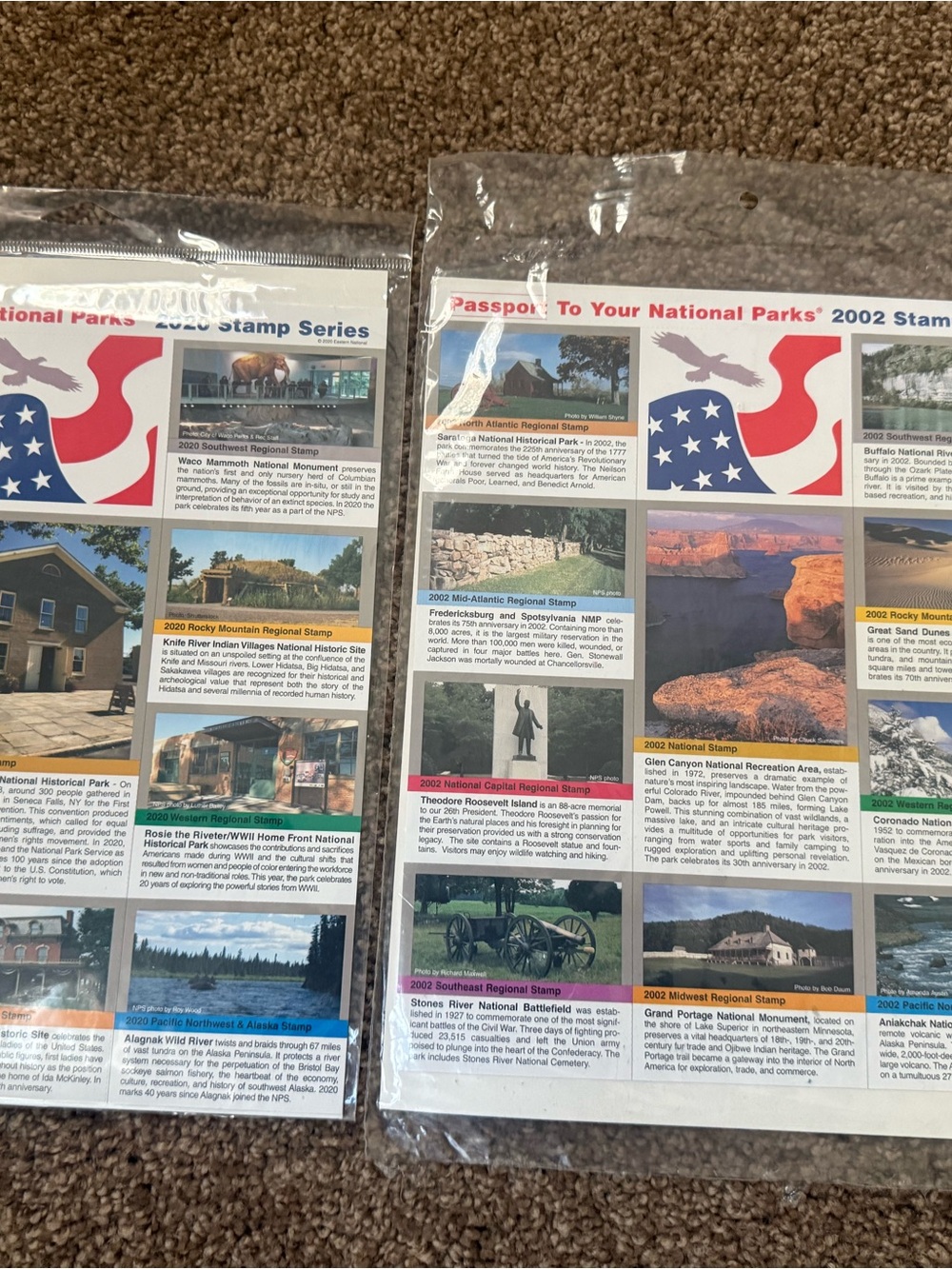 Passport to Your National Parks 2002 and 2020 stamp Series Sheets